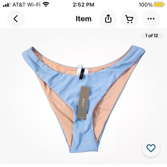 NWT J Crew Curved Waist Cheeky Bikini Bottom Blue Size M - Picture 1 of 9